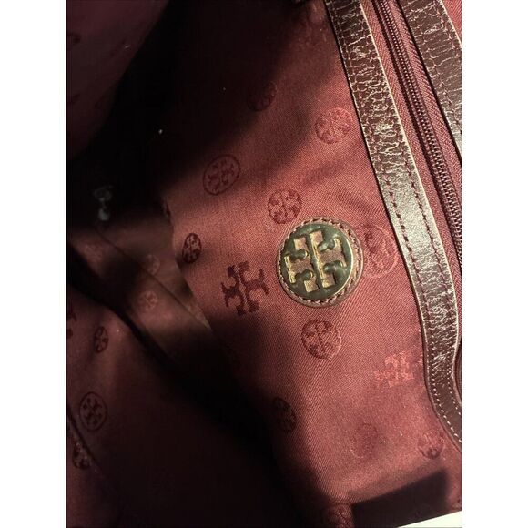 Tory Burch Authentic Solid Burgundy Wine Red Tote Bag Leather Nylon - Picture 9 of 10